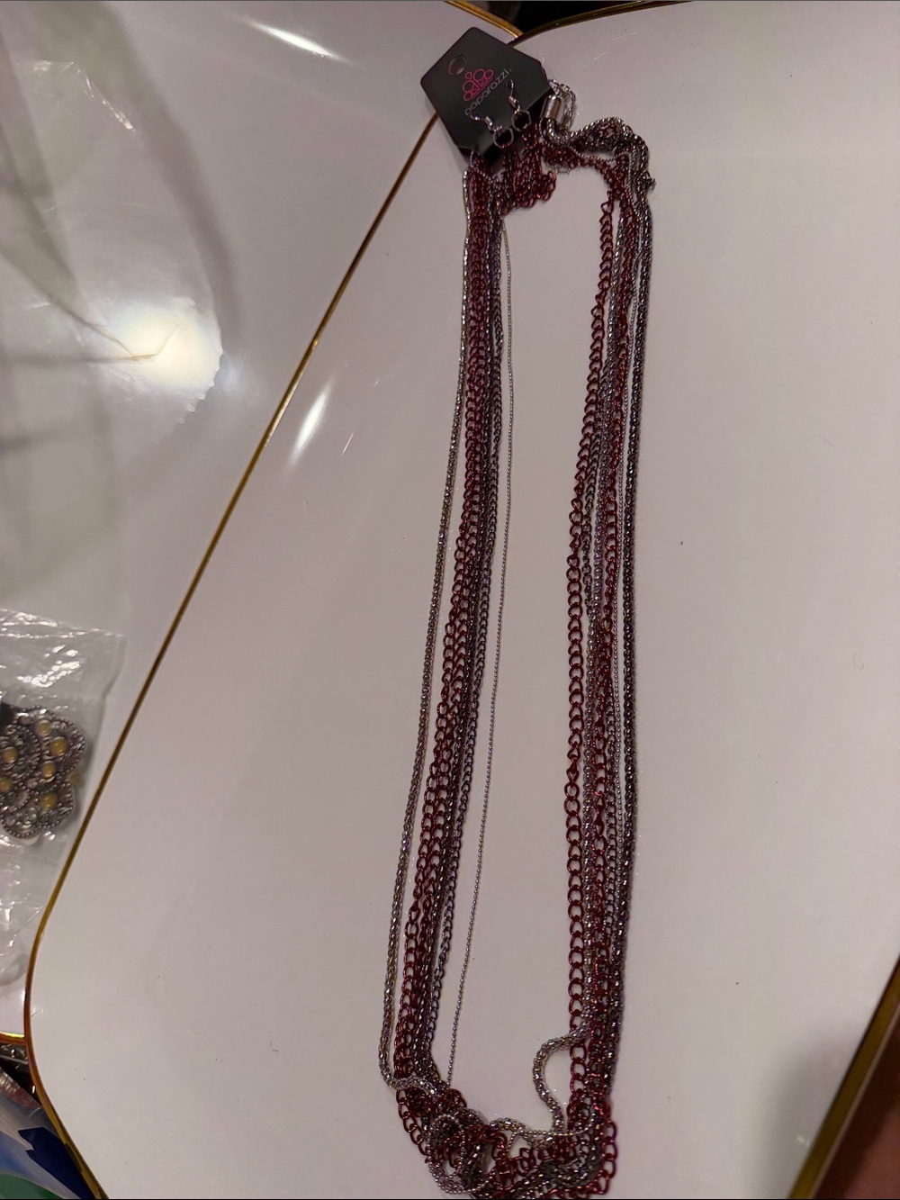Multi-Strand Burgundy Chain Necklace